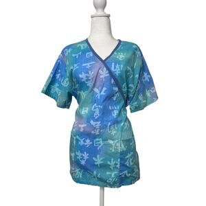 Los Angeles Rose Women's Scrubs Top Large International Blue Workwear Comfy